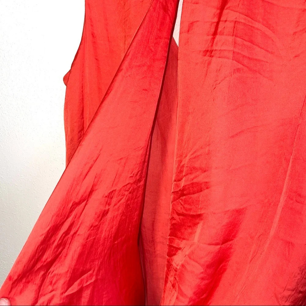 Zara Basic Red Orange Open Wrap Back V-Neck Satin… - image 7